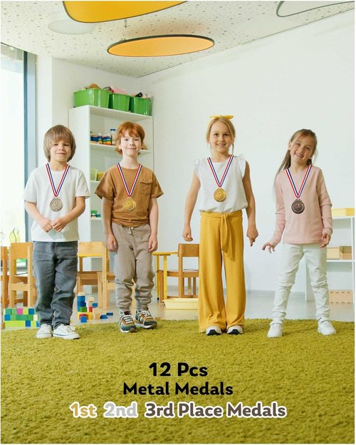 Jauisus Olympic Style Award Medals - 12 Pcs Gold, Silver, Bronze with Neck Ribbons | 2 Inches for Sports & Competitions