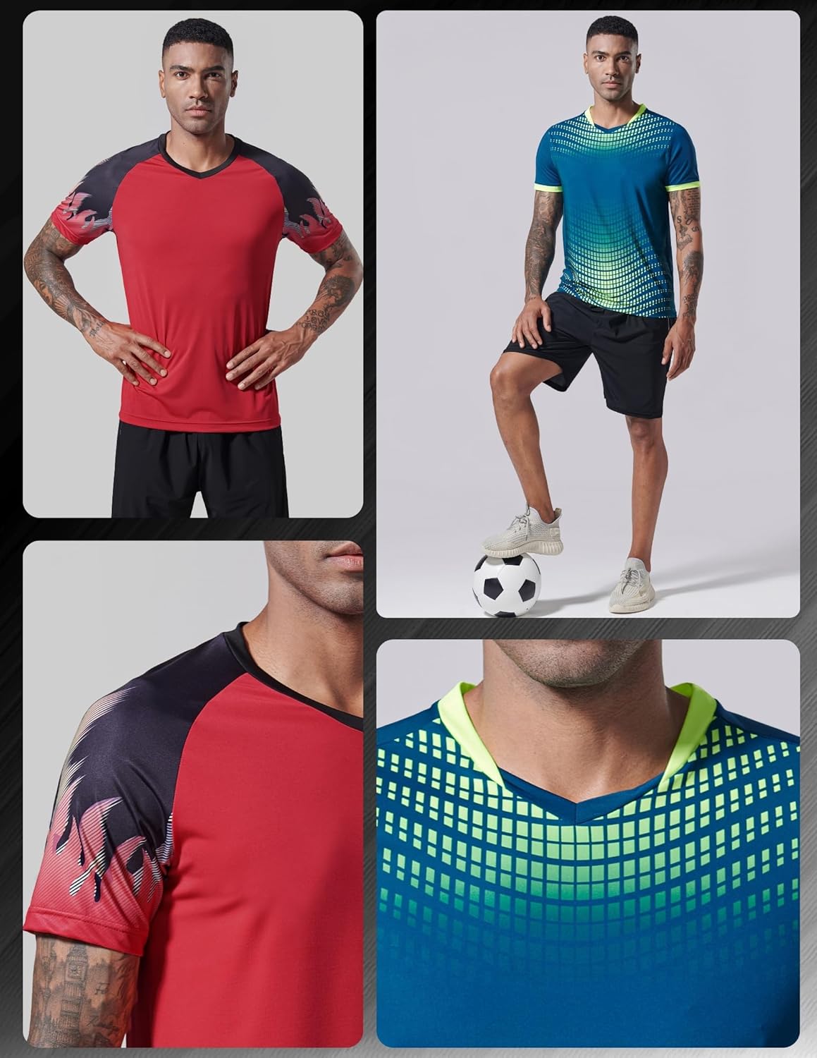Skiennix Men's V-Neck Dry Fit T-Shirts - 5 Pack Active Athletic Workout Tops | Plus Size Available