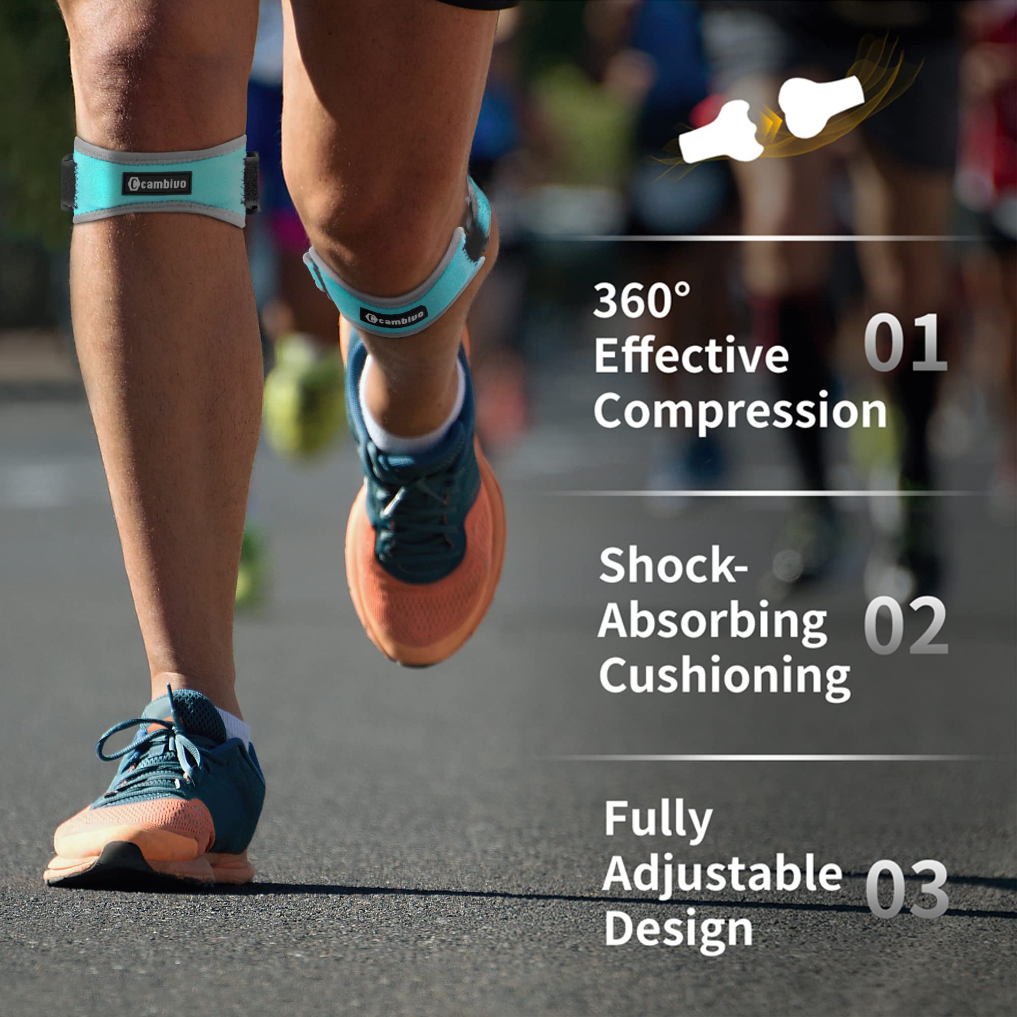 CAMBIVO Patella Tendon Knee Strap 2 Pack, Adjustable Knee Braces for Knee Pain, Knee Support Band for Running, Hiking, Volleyball, Jumpers Knee, Tennis, Tendonitis (Light Blue）