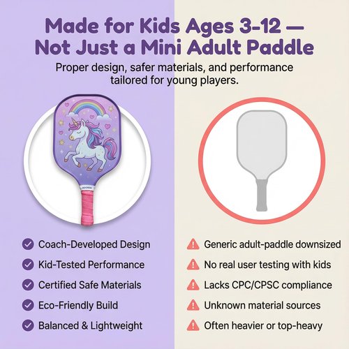 Kids Pickleball Paddle - Lightweight & Durable with Large Sweet Spot - Cute Pickleball Paddle Gift for Toddler & Youth Players - Purple Unicorn