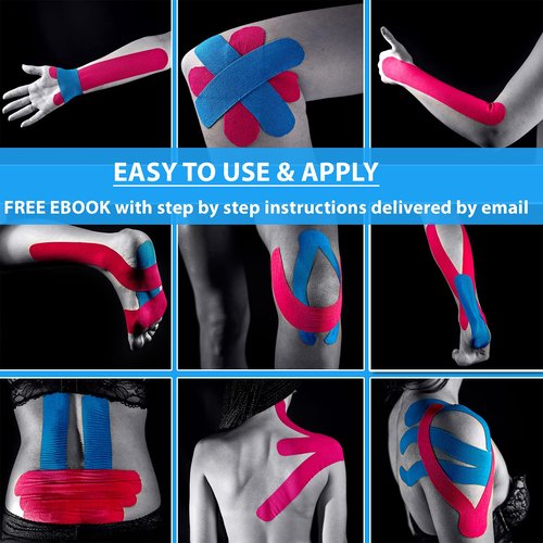 Starktape Kinesiology Tape for Physio Sports Tapes for Therapy for Knee, Shoulder, Ankle, Wrist, Back, Rock Roll Blue 115 ft