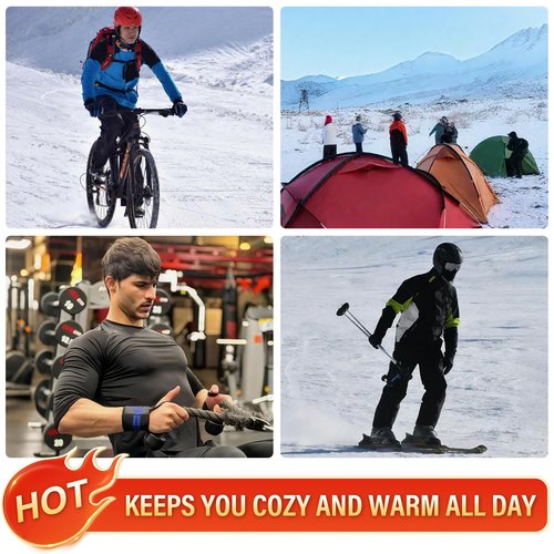 HovSiyla Men's Thermal Underwear Long Johns Fleece Lined Compression Pants Shirts Tops Athletic Base Layer Set Cold Weather Black Medium