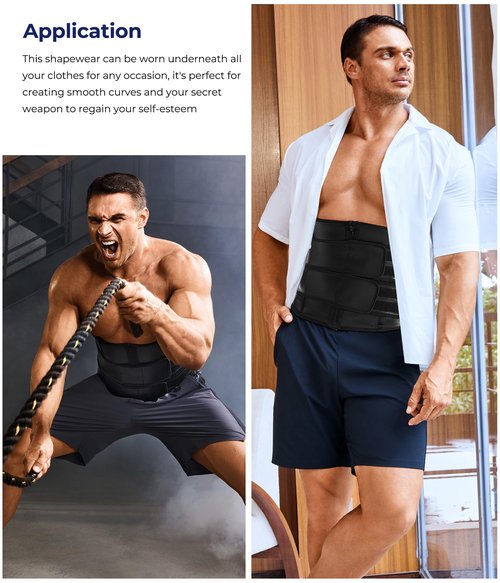 TAILONG Waist Trainer for Men - Sweat Band Trimmer Belt Fajas Para Hombres Stomach Wrap Workout Body Shaper Black