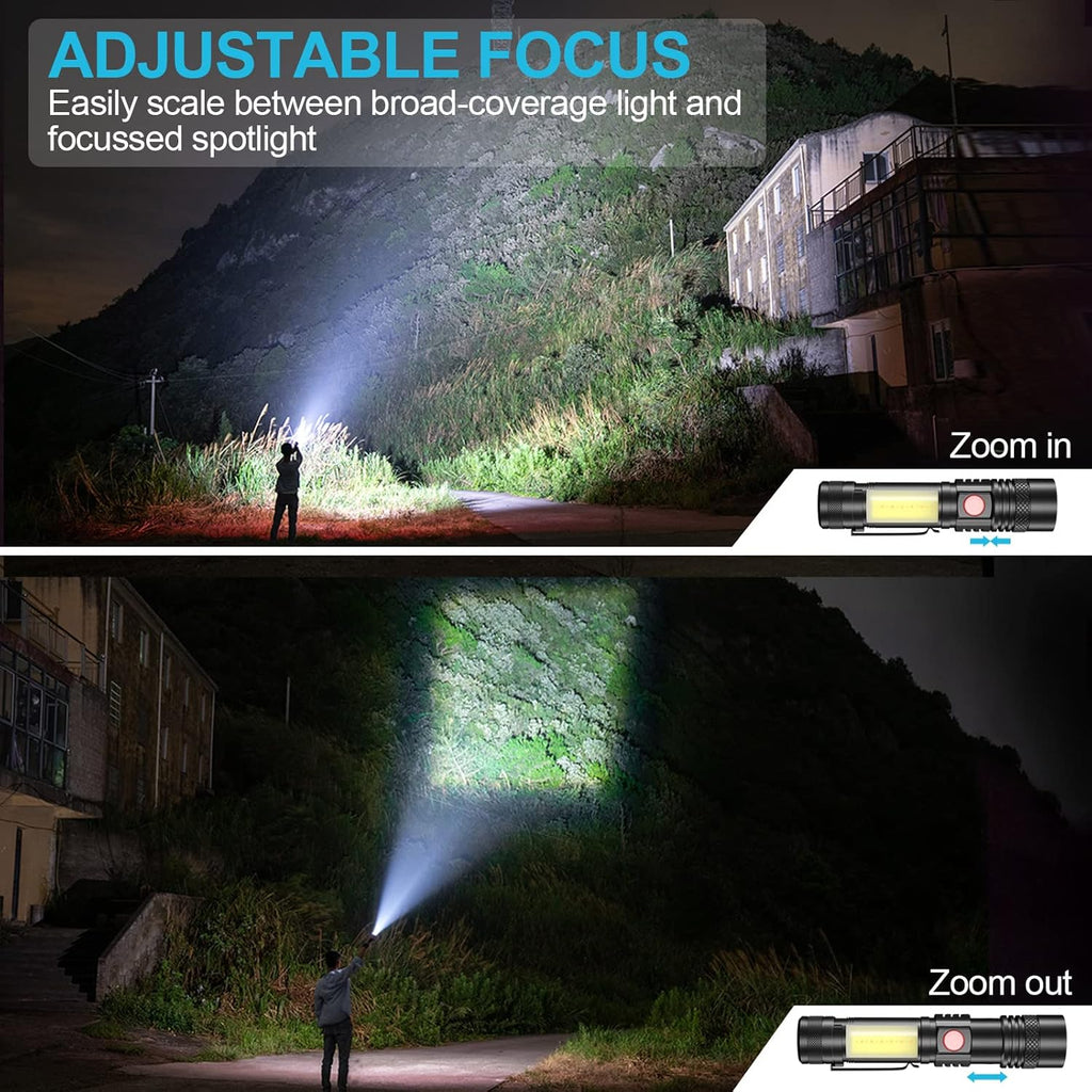 Skiennix Rechargeable Flashlight - Super Bright LED with COB Sidelight, Waterproof, 4 Modes, Tactical Design