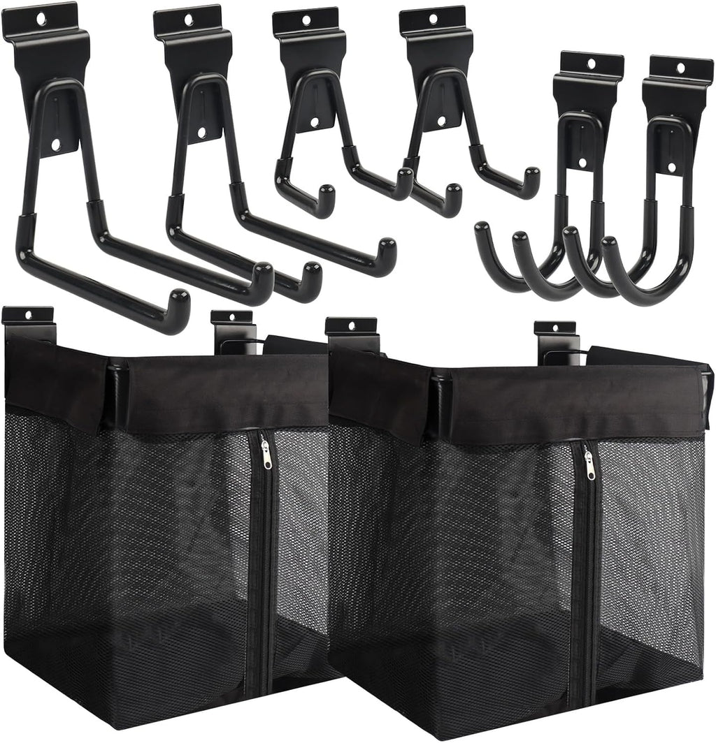Skiennix Slatwall Basket Set - 2PCS Zippered Mesh Baskets with 6 Heavy-Duty Hooks | 16x15x11 Inch Garage Storage Solution