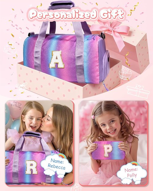 Cool Stuff Personalized Teen Girl Gym Bag - Shoe Compartment & Makeup Pouch | Ideal Gift for Ages 7-12 (Letter S)