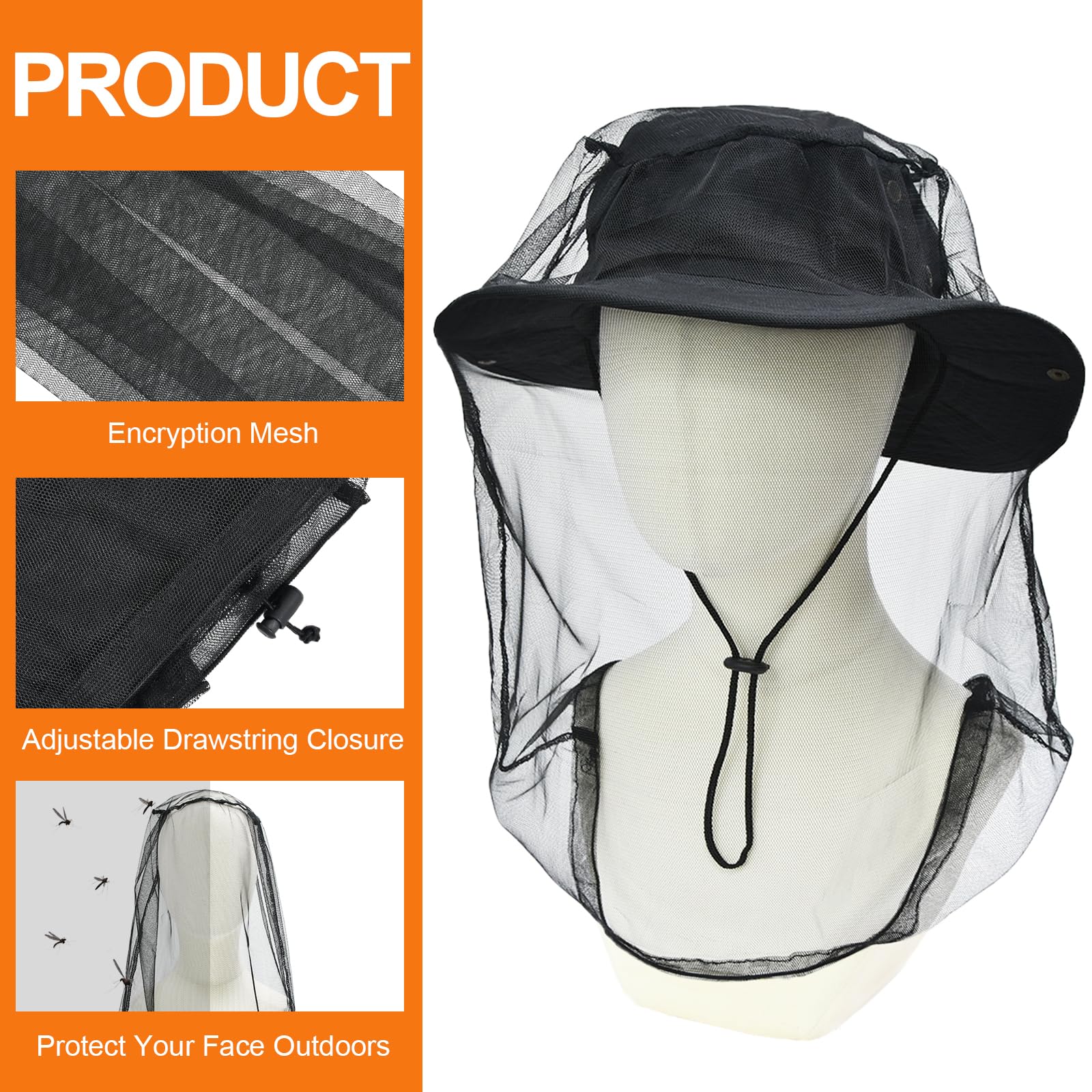 Sun Hats for Men Women Bucket Hat UPF 50+ Boonie Hat Foldable UV Protection Hiking Beach Fishing Summer Safari with Removable Head Net Mesh(1pack-Black)