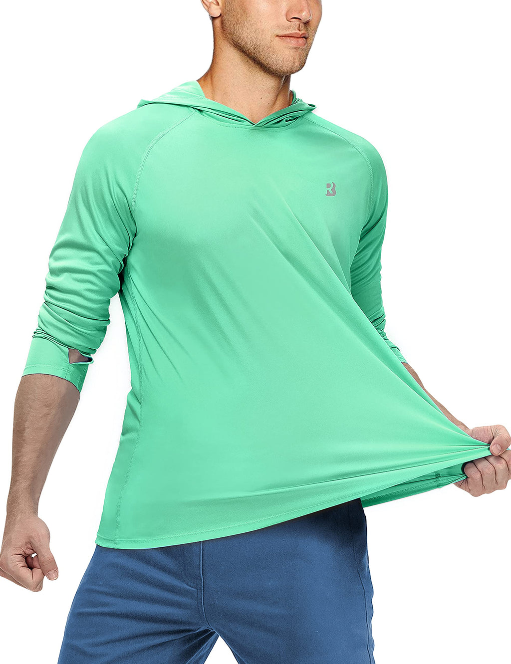 Roadbox UPF 50+ Fishing Shirts for Men, Long Sleeve UV Sun Protection Hoodie, Outdoor Hiking Running Swimming Rash Guard