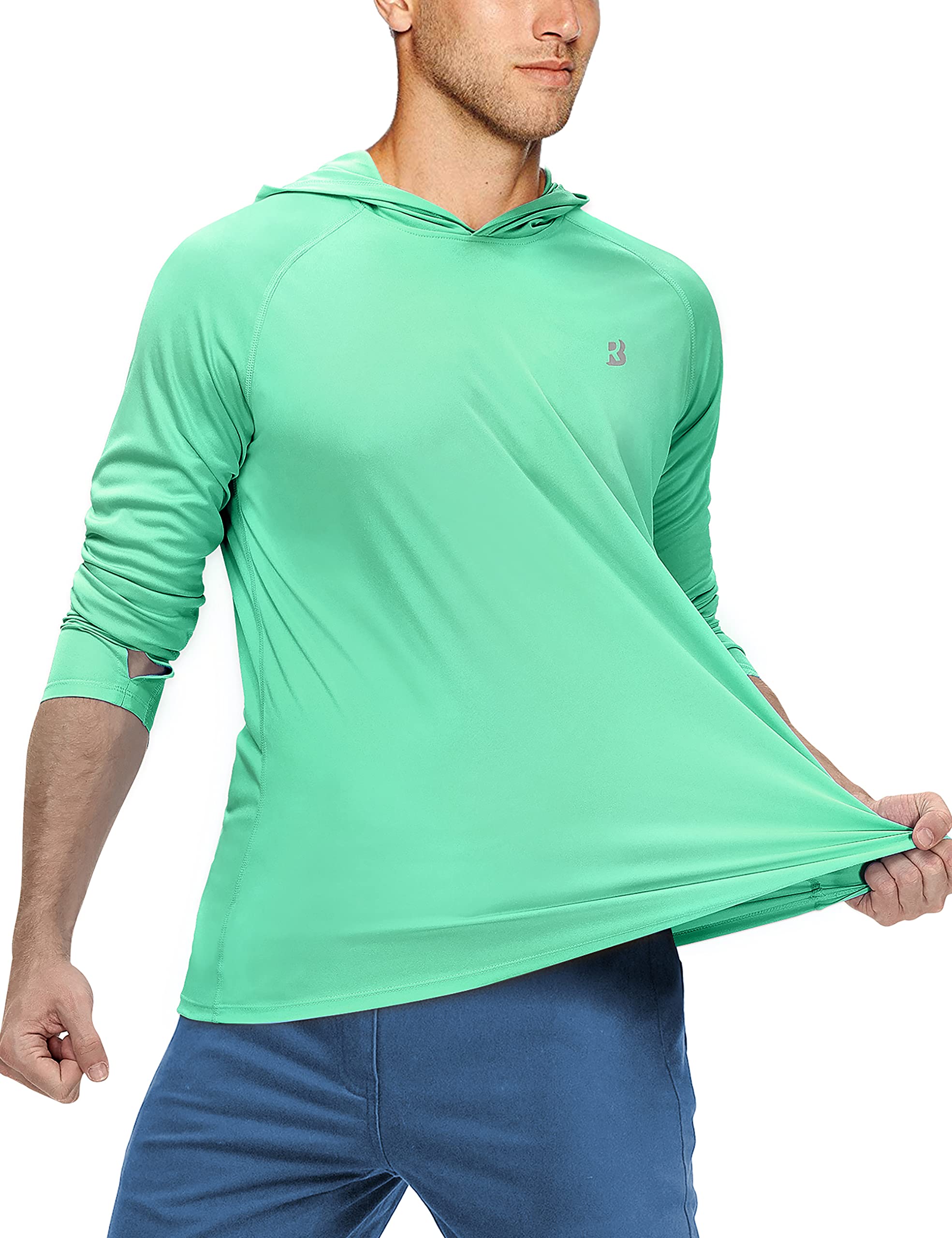 Roadbox UPF 50+ Fishing Shirts for Men, Long Sleeve UV Sun Protection Hoodie, Outdoor Hiking Running Swimming Rash Guard