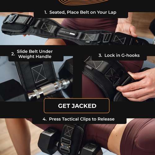 JAB Premium Hip Thrust Belt for Dumbbells & Kettlebells (Patented) - Heavy Duty Glute Training System for Home Gym, Fast Setup for Progressive Overload Without Barbell or Rack (Black)