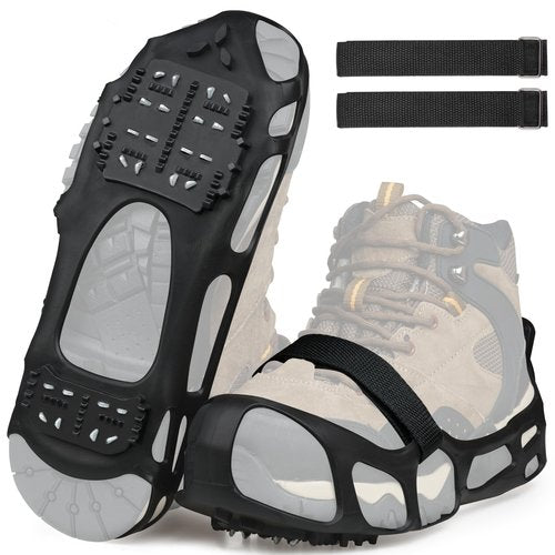 Ice Cleats Crampons for Shoes and Boots Anti Slip Snow Cleats 24 Shoe Spikes for Snow and Ice Grippers Crampons for Hiking Boots Women Men Kids Winter Walking Hiking Fishing
