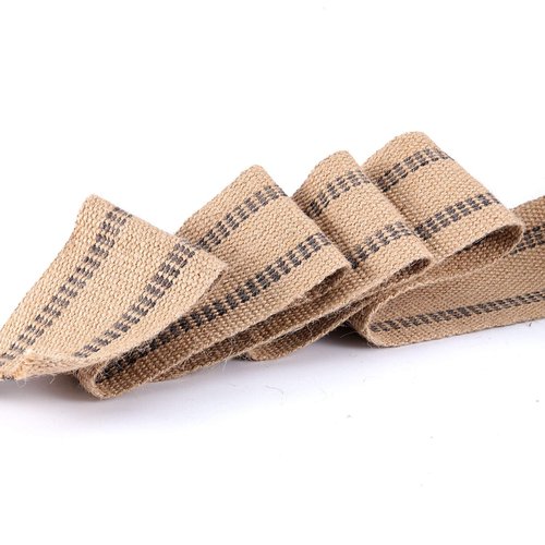 ZOENHOU 3.5 Inch x 21.8 Yard Upholstery Jute Webbing, Thickened Jute Chair Webbing Furniture Webbing Natural with Black Stripes for Outdoor Indoor