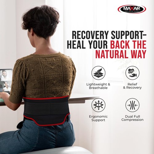 MAXAR Bio-Magnetic Back Brace for Lower Back Pain in Men & Women – Lumbar Support Belt w/ 34 Magnets & Far Infrared Cera Heat – Sciatica Relief, Herniated Disc, Scoliosis Support, Posture Corrector