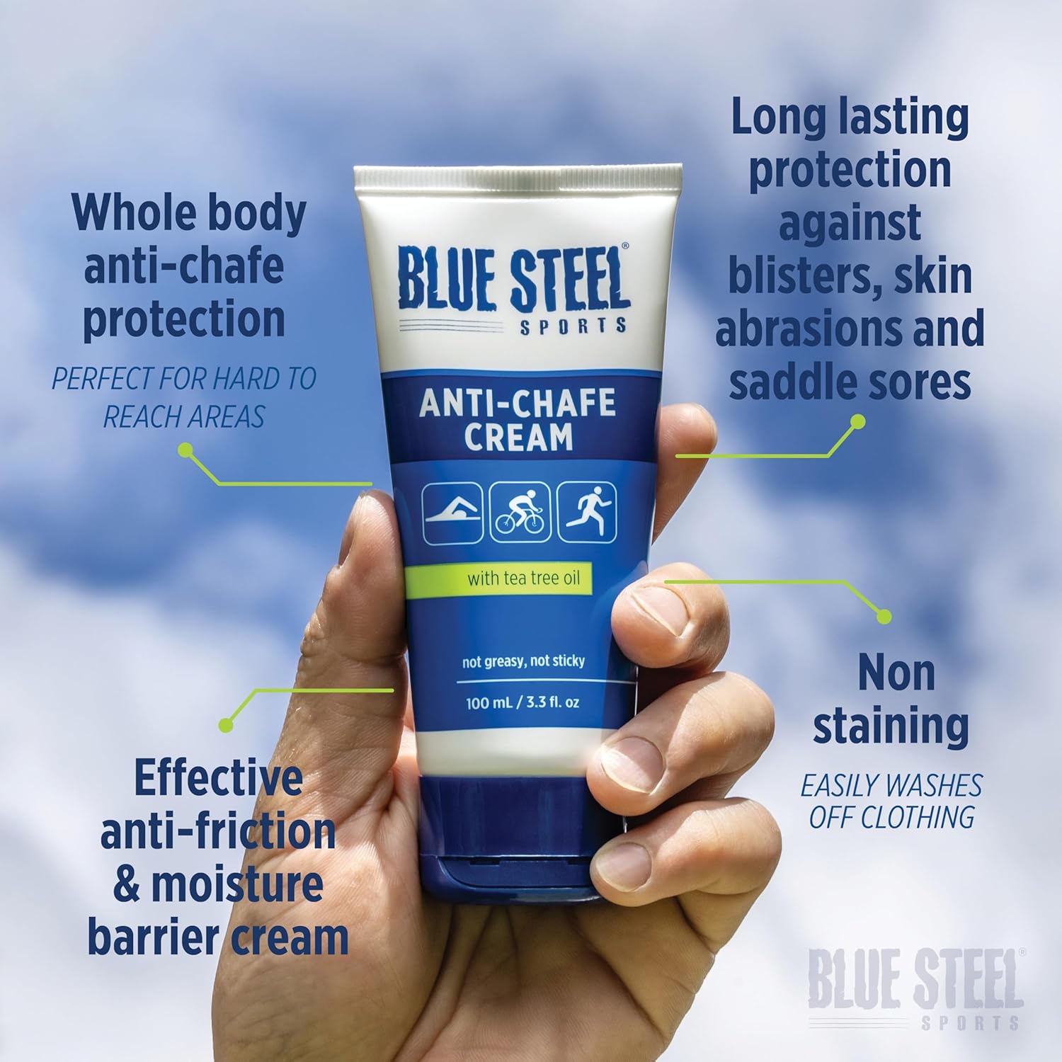 Skiennix Anti-Chafe Cream 100ml - Long-Lasting Protection for Running & Sports | Sweat & Water Resistant | Non-Greasy Formula for Sensitive Skin
