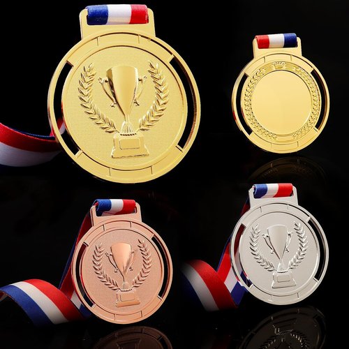 3 Pcs Olympic Medals by Trophy Style - Gold, Silver, Bronze | 2.55 Inch Metal Medals with Smooth Ribbon for Sports Competitions & Award Ceremonies