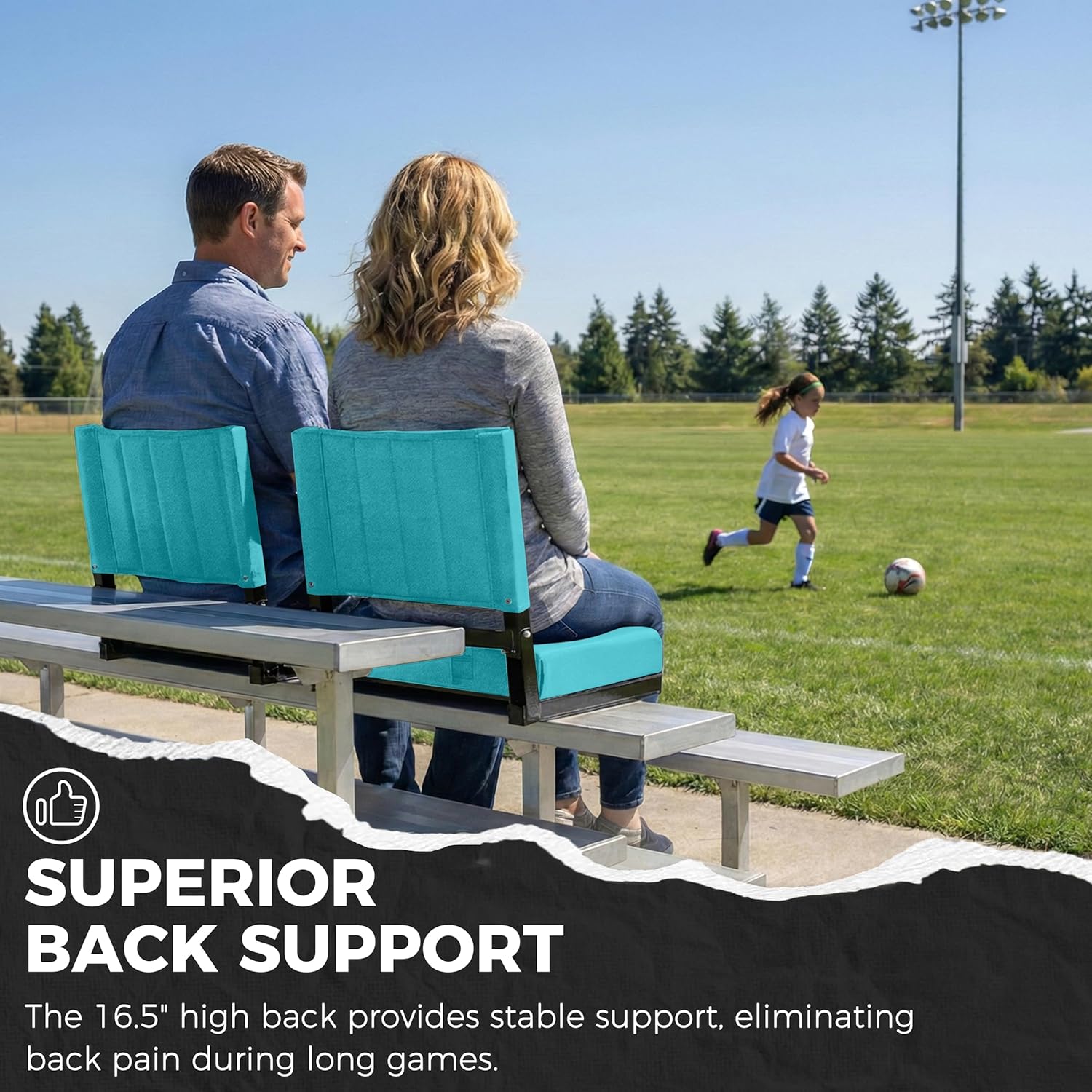 Sport Beats Stadium Seats - Comfortable Bleacher Chairs with Back Support & Cushion | Cyan, 1pc Regular (17" W x 12" D x 16.5" H)