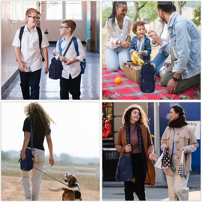 Navy Blue 40oz Insulated Crossbody Water Bottle Sling Bag with Phone Pocket