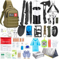 Survival Kit, 151 Pcs First Aid Kit Survival Gear and Supplies Emergency Kit with Bug Out Bag Tactical Military Grade Molle IFAK for Camping, Earthquake, Hiking, Hunting, Gifts for Men Dad (Khaki)
