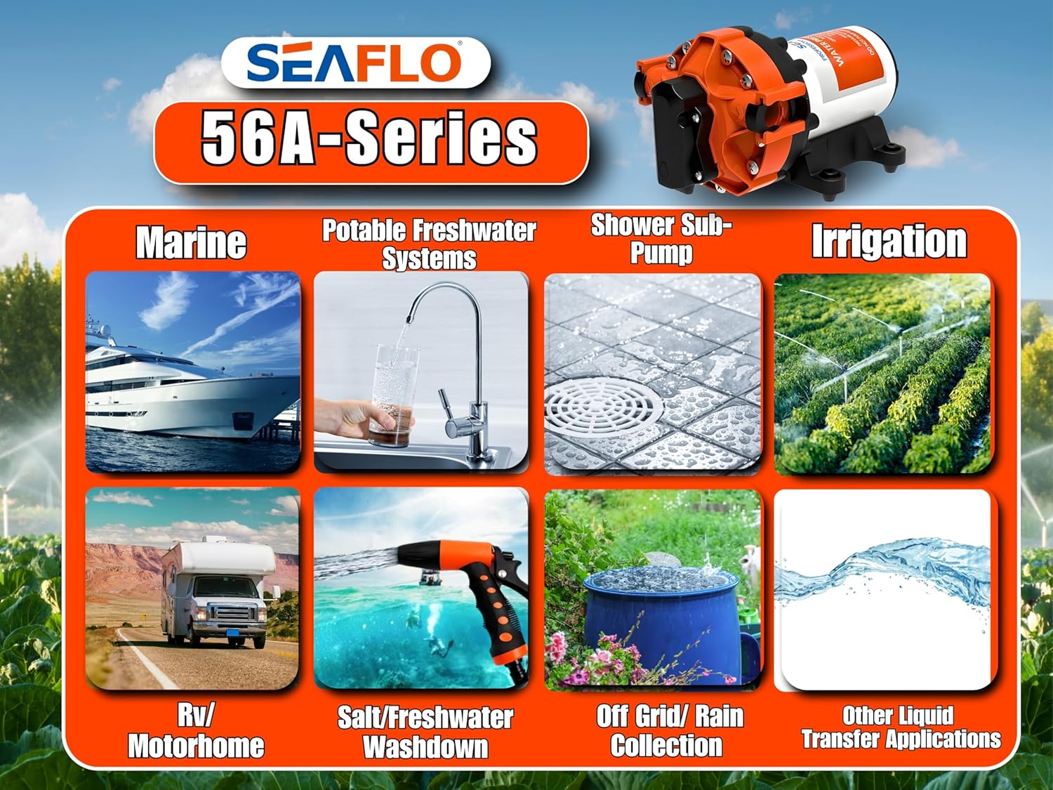 SEAFLO 56A Series Smart Water Pressure Pump - 12V DC, 5.0 GPM, 70 PSI, Self-Priming for RV/Yacht/Boat/Camper