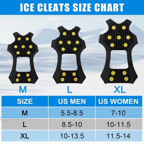 Crampons Ice Cleats for Boots Men and Women Anti Slip Grips Snow Ice Shoes Rubber Snow Traction Cleats Slip-on Stretch Footwear Walking Crampon Medium