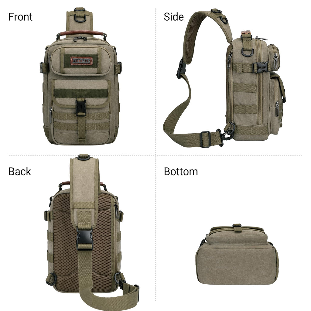 WITZMAN Sling Bag for Men Canvas Shoulder Crossbody Bags Large Vintage Bags for Men Travel, Casual, Daily(A8021 Army Green)