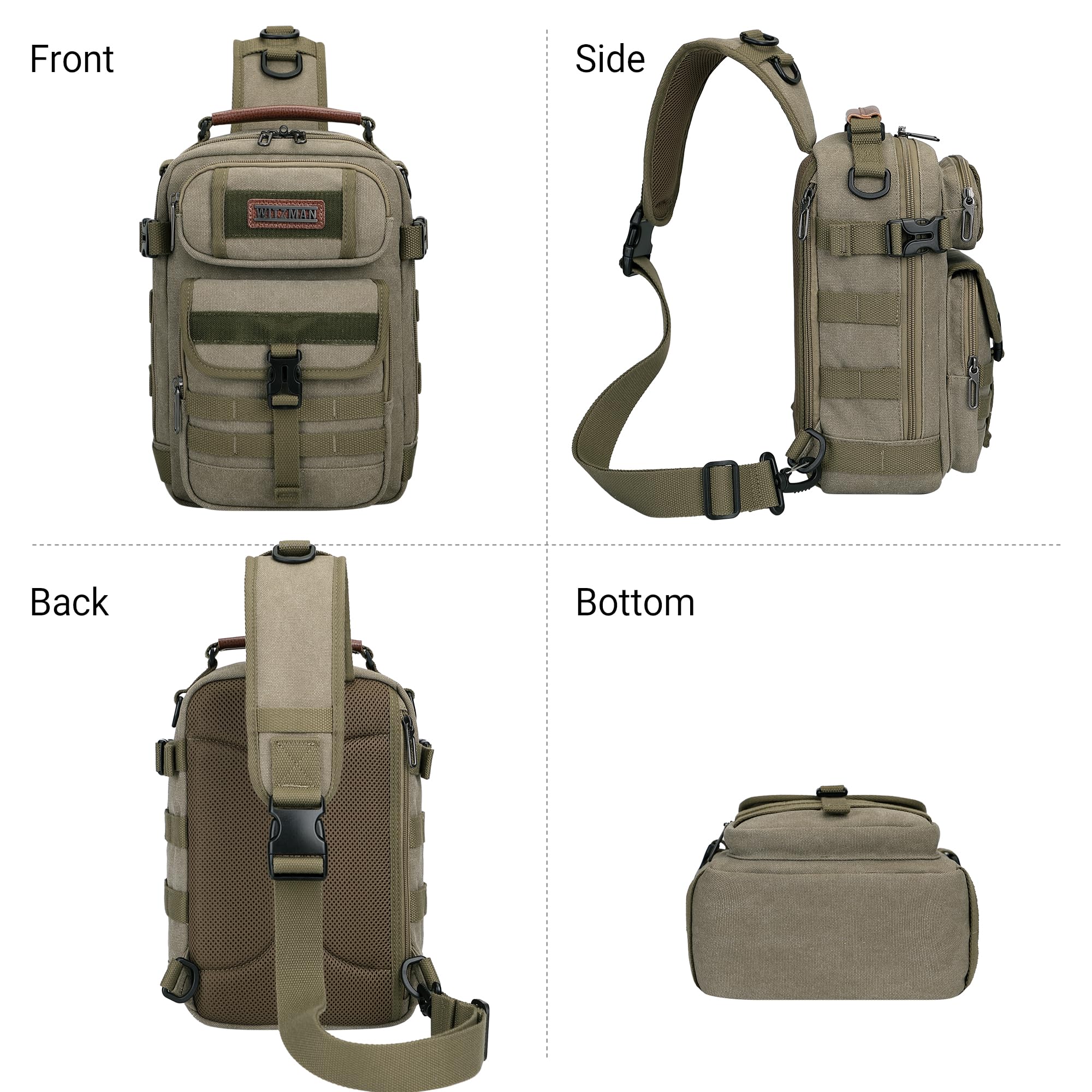 WITZMAN Sling Bag for Men Canvas Shoulder Crossbody Bags Large Vintage Bags for Men Travel, Casual, Daily(A8021 Army Green)