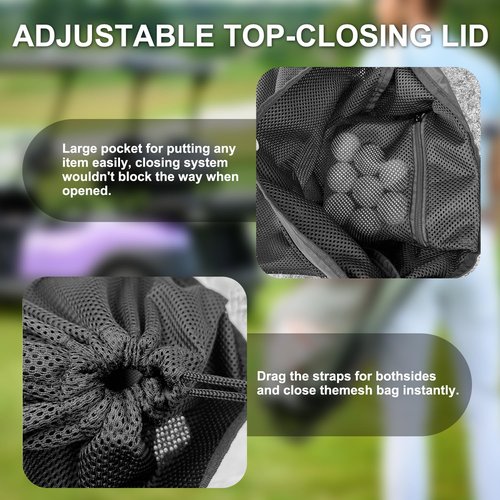 Golf Push Cart Accessories - Golf Storage Bag and Organizer for Universal Cart with Drawstring Closure, 3 Adjustable Buckles & Inner Mesh Pocket for Golf Balls, Oxford Cloth & Mesh Construction
