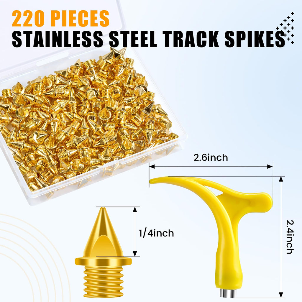 YUNVI 1/4 Inch Track Spikes,220pcs Stainless Steel Pyramid Shoe Spikes with Spike Wrench for Track and Cross Country,Replacement Spikes for Sprint Sports Short Running Shoes