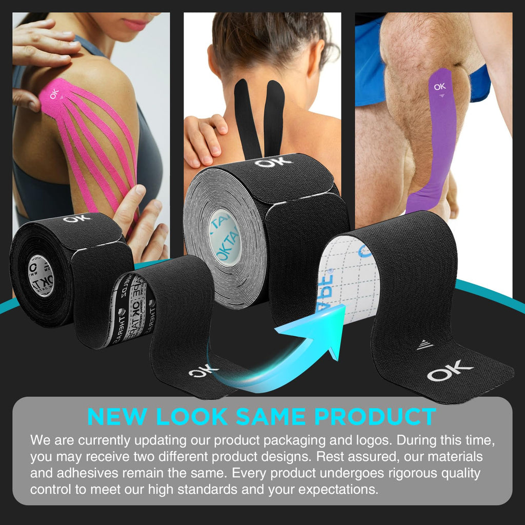 OK TAPE 4 Rolls Kinesiology Tape Precut, Cotton Elastic Athletic Tape Latex Free,20 Strips per Roll 2in x 16ft,Muscle Support,Mixcolor