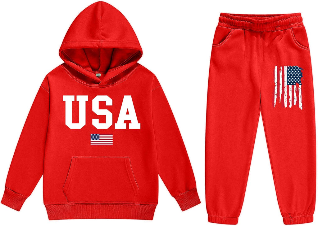 Vivimeng Boys USA Hoodie Set - American Flag Sweatshirt Suit for Kids | Stylish Pullover Outfit