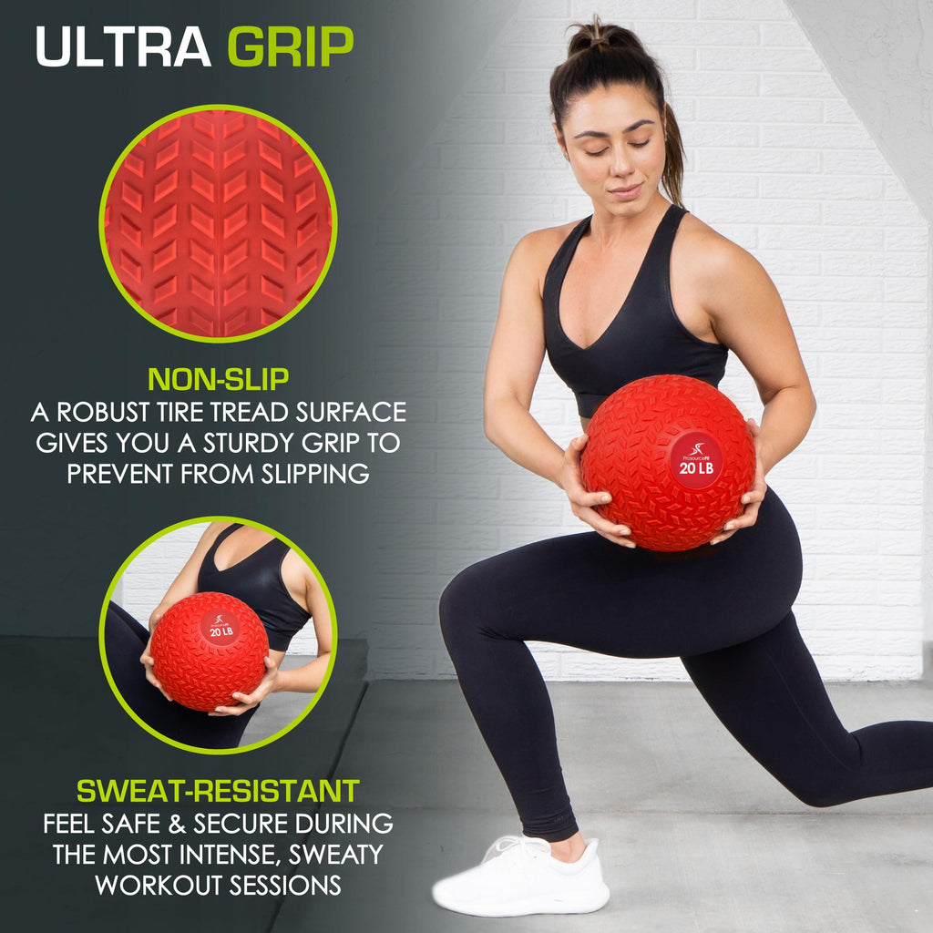 ProsourceFit Slam Medicine Ball, Tread Textured Grip Dead Weight Balls for Strength and Conditioning Exercises, Cardio and Core Workouts, 20lb, Red