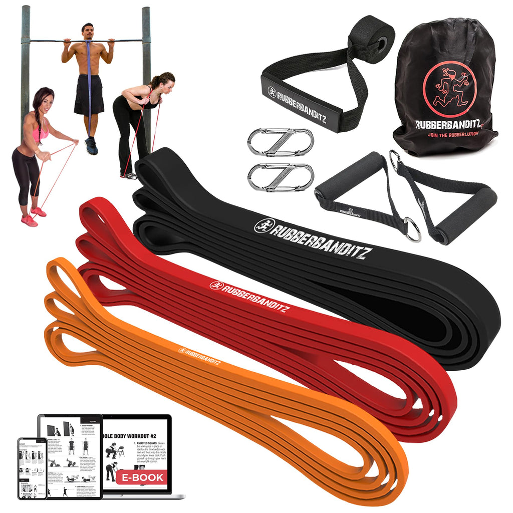 Rubberbanditz Resistance Bands Workout Kit (8 pcs) | Exercise Bands, Door Anchor, Handles, Carry Bag, Straps | Resistance Training, Physical Therapy (5-200lbs) | 1.5 lbs (0.7 kg) Standard Package