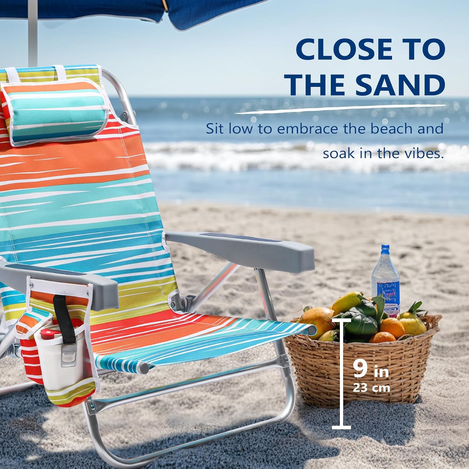 Skiennix Aluminum Lay Flat Beach Chair - Compact 5-Position Design with Cooler Pouch | 2-Pack Multicolor Stripe