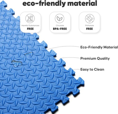 Home Gym Mat - EVA Interlocking Foam Exercise Tiles for Workout & Play Areas | Blue, 24x24 in, 16 Tiles