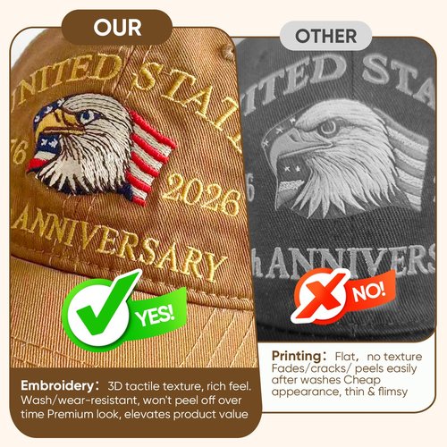 250th American Anniversary Hat, Adjustable USA Baseball Cap for Men & Women, Commemorative Eagle Embroidery Heritage Cap Khaki