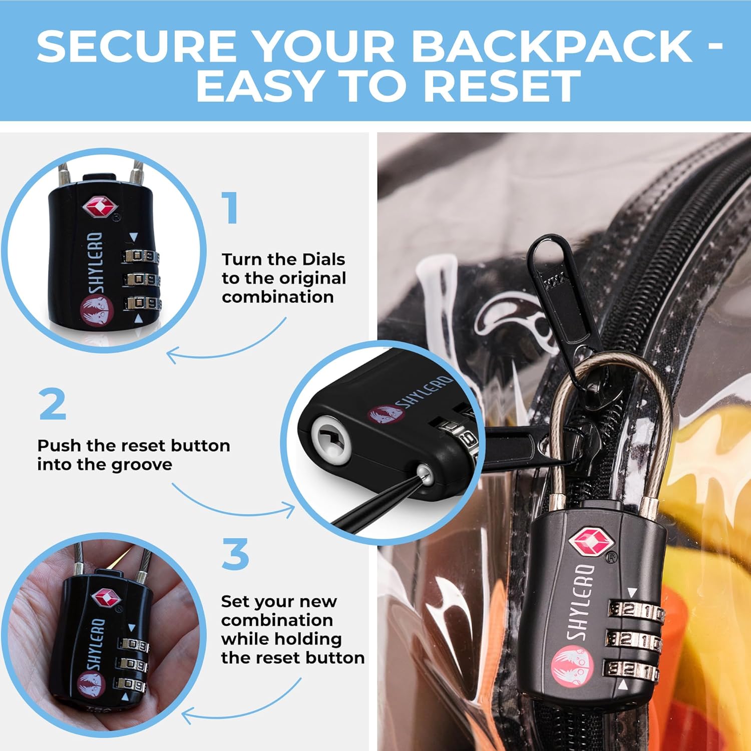 SHYLERO Clear Backpack - Heavy Duty PVC with TSA Lock & 2-Way Zipper | X-Large Black (18''x14''x8'')