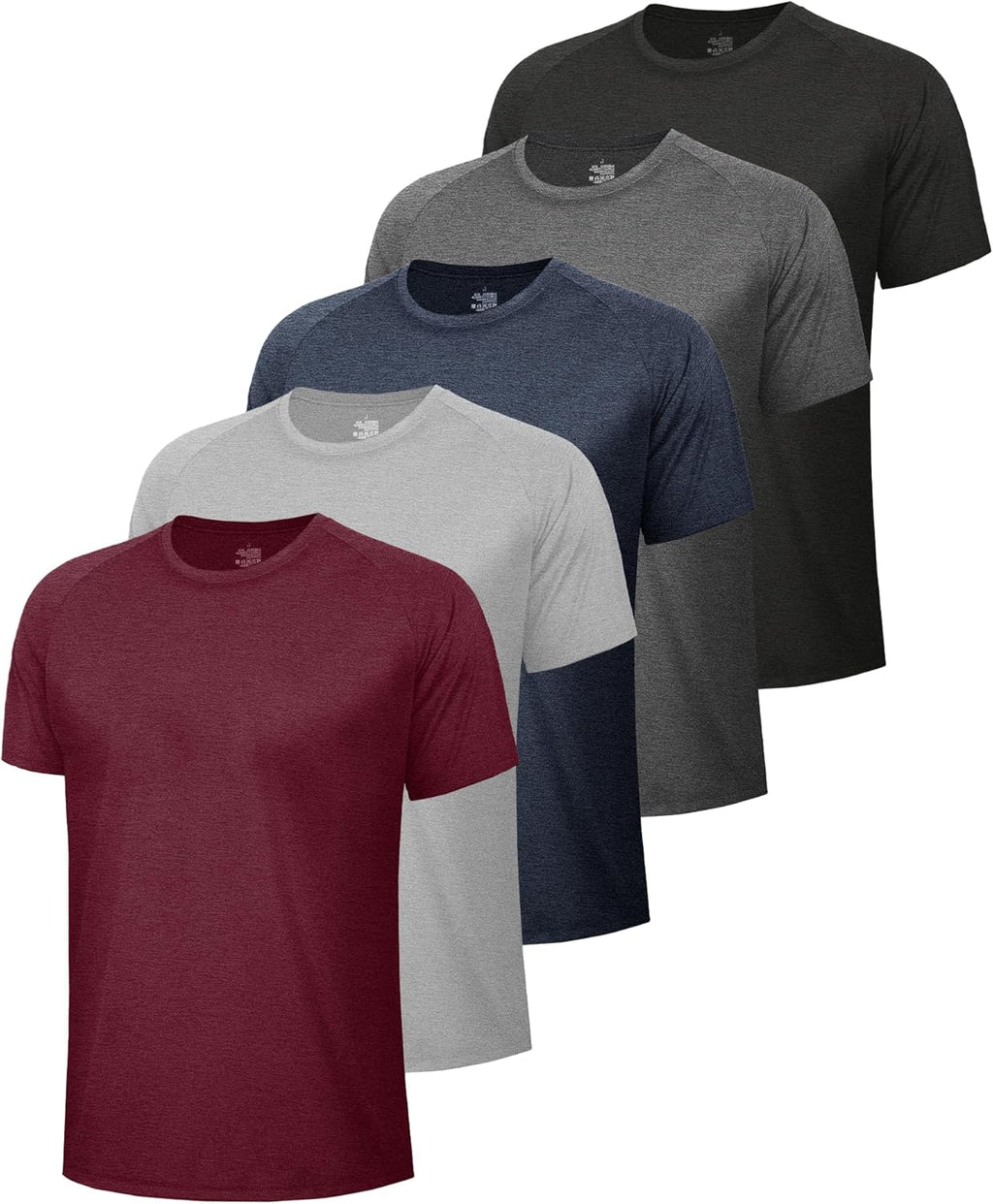 Skiennix Workout Shirts for Men - Quick Dry Black Moisture-Wicking Short Sleeve Tees | 5 Pack
