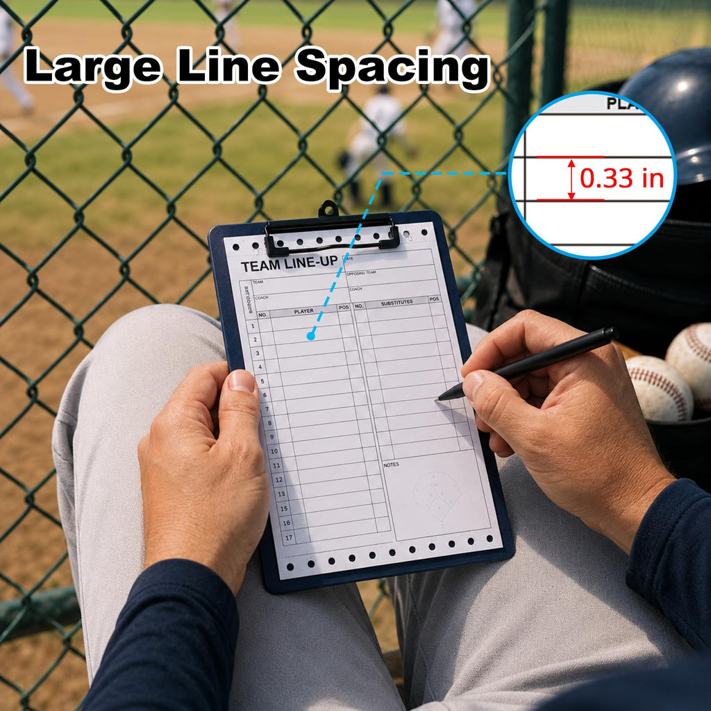 Personalized Baseball & Softball Lineup Cards for 35 Games Softball with 17 Player Roster 4-Part Form Copy with Writing Clipboard Storage Box Personalized Stickers and Loose Leaf Binder Ring