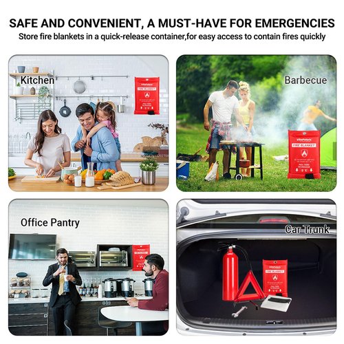 VitaPolaris Heavy-Duty Emergency Fire Blanket, 4 Pack – Fireproof Fiberglass Blanket for Kitchen, Home, Car, Grill, Fireplace, Camping, Heat Shield, Grease Fires, Emergency Fire Suppression