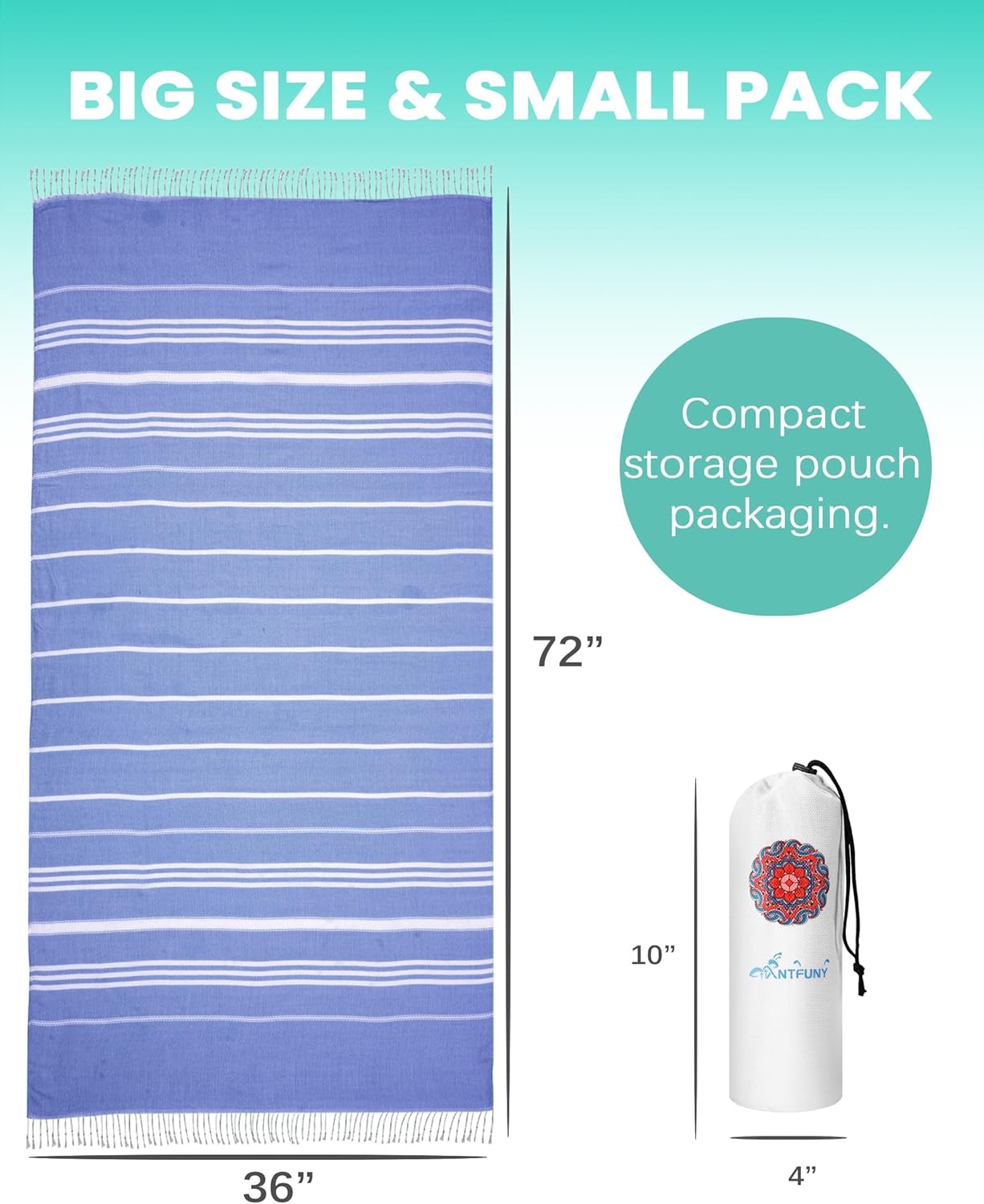 Skiennix Turkish Beach Towels - Quick Dry, Sand-Free & Soft | Lightweight Blue Stripe for Adults