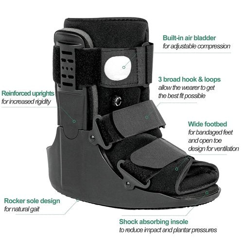 Jewlri Air Walking Boot - Short Fracture Walker for Ankle Support | Fits Left or Right Foot - Black M