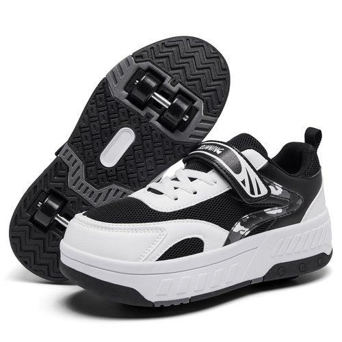 ANEFUN Summer Breathable Mesh 4-Wheel Kids Roller Skates Shoes for Boys Girls Stylish Durable Comfortable Sneaker Black