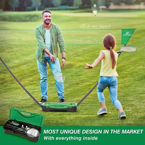 Portable Badminton Net Set with Storage Base, Rackets and Shuttlecocks Combo for Backyard Training, Beach, Park