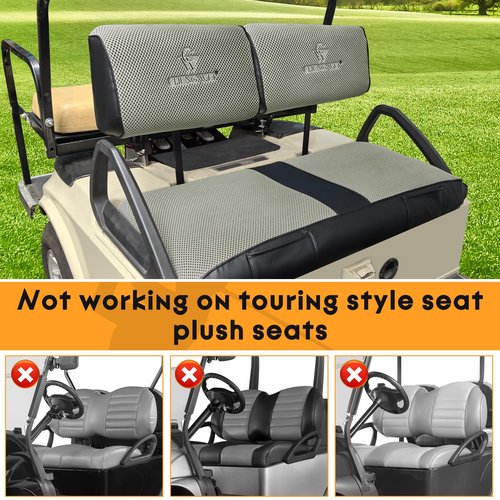 Golf Cart Seat Covers for Club Car DS Pre-2000 Front Standard Seat Cushion,Cooling Mesh Fabric and Vinyl Leather Club Car Seat Covers with Pockets,No Stapler Needed Replacement Front Seat Cover(Grey)
