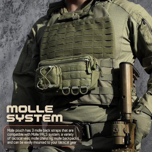 Molle Tactical Admin Pouch - EDC Tool Organizer with US Flag Patch | Versatile Waist Bag, Horizontal Design