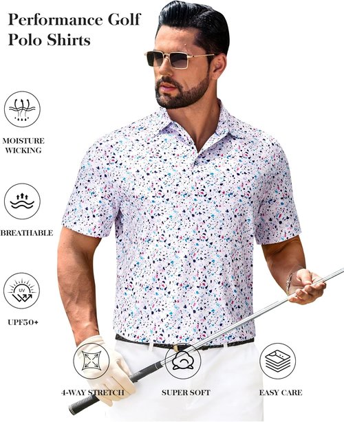 Demeanor Men's Golf Polo Shirt - Short Sleeve Dry Fit Performance | Moisture-Wicking Casual Print