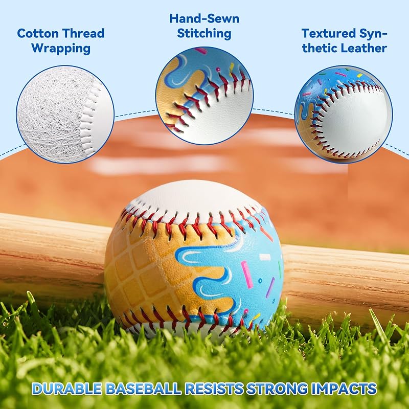 9 Inch Ice Cream Drip Tee Ball - Cute Pink Baseball Hitting Ball for Training & Gifts (Variation: Blue)