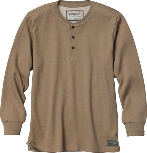 Legendary Whitetails Mens Henley Long Sleeve Thermal Heavyweight Shirt, Khaki, XL