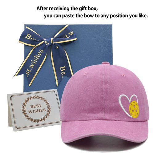 MINYJHZ Pickleball Hat, Pickleball Gifts with Box, Adjustable Embroidered Heart Baseball Cap for Women Men Pink