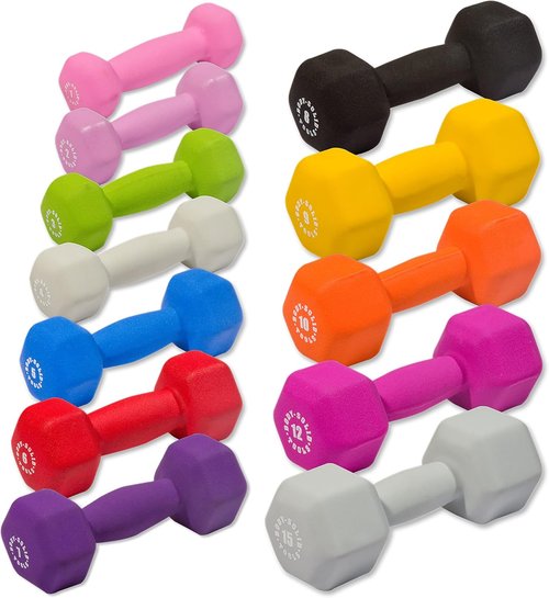 Body-Solid Tools Neoprene Dumbbell for Weight and Aerobic Strength Training, Pilates & Physical Therapy, Hand Weights for Men and Women, Commercial and Home Gym Free Weights Hex End Dumbbells